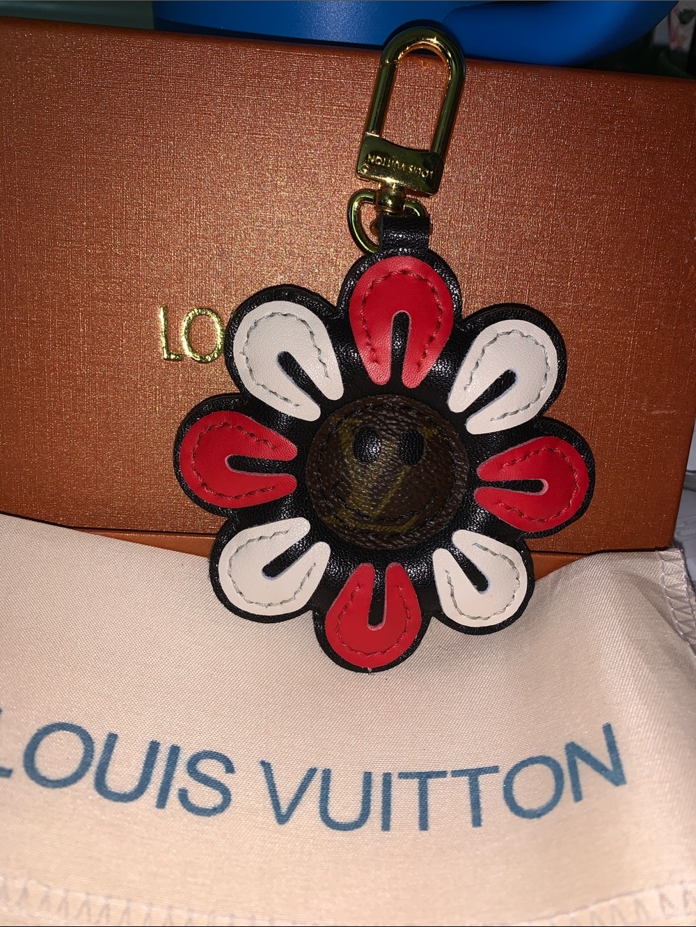 Upcycled Lv Takashi Flower bag/purse charm keychain